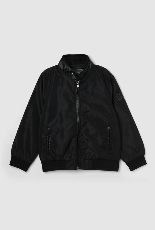 Boys Solid Zip-Front Bomber Jacket