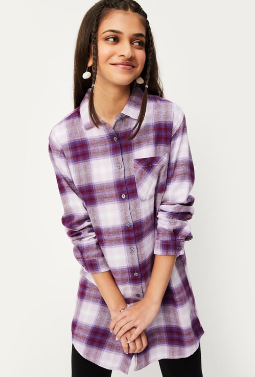 Girls Checked Longline Shirt