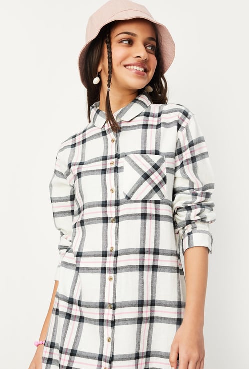 Girls Checked Longline Shirt