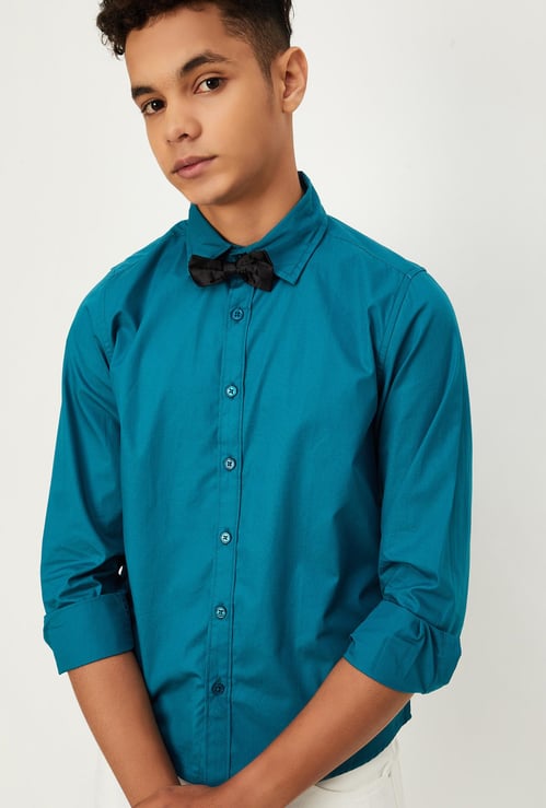 Boys Solid Shirt With Bow-Tie