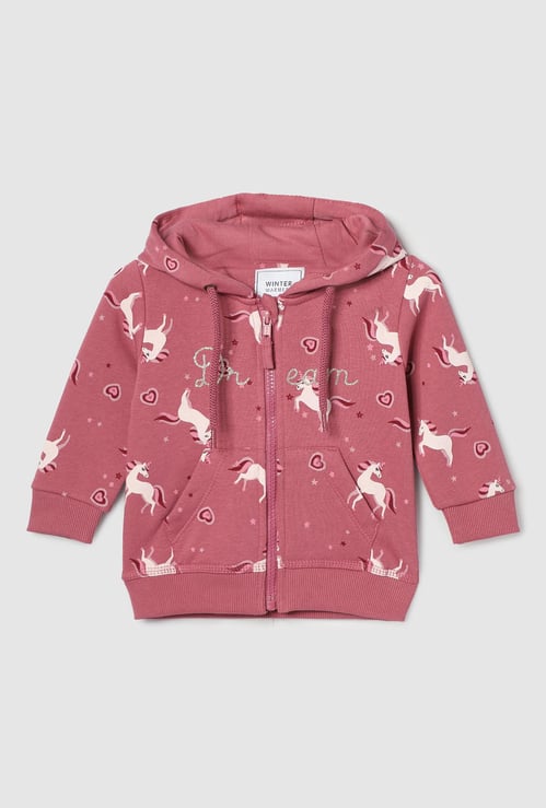 Girls Unicorn Printed Hooded Sweatshirt