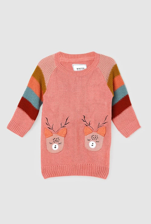 Girls Applique Detail Longline Sweater