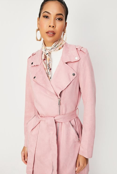 Women Lapel Collared Suede Coat