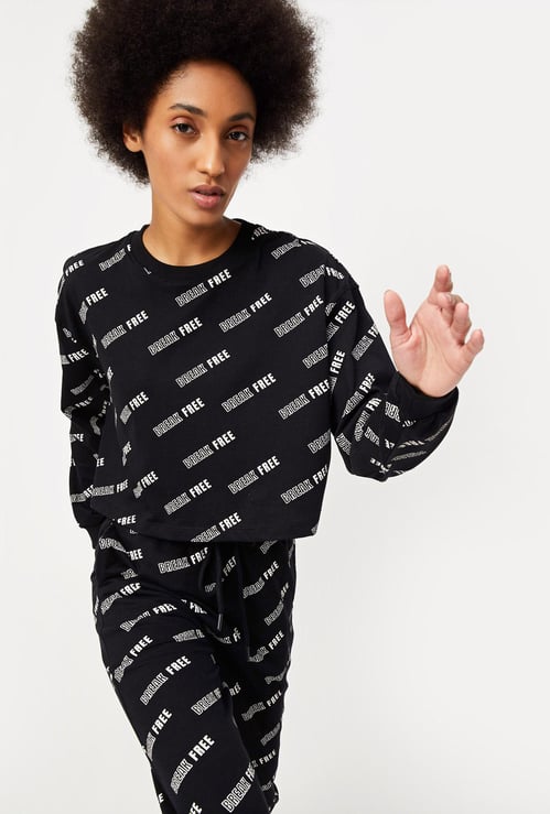Women Cropped Typographic T-shirt