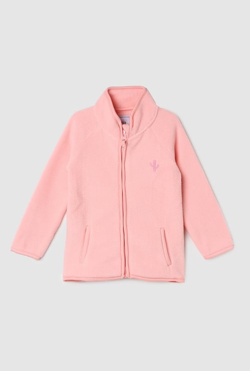 Girls Solid Stand Collar Jacket