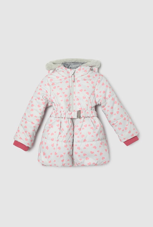 Girls Printed Hooded Padded Jacket