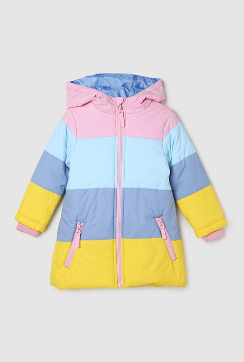 Girls Colourblocked Hooded Puffer Jacket