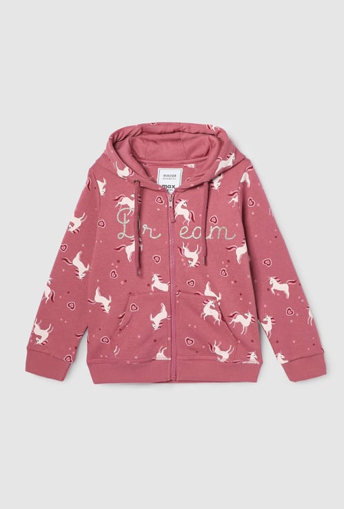 Girls Unicorn Printed Hooded Sweatshirt