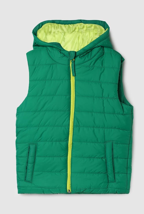 Boys Solid Hooded Gilet Jacket