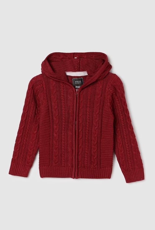 Boys Cable Knit Hooded Sweater