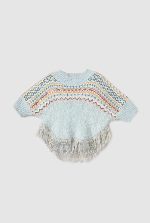 Girls Knit Fuzzy Sweater with  Fringe Hem