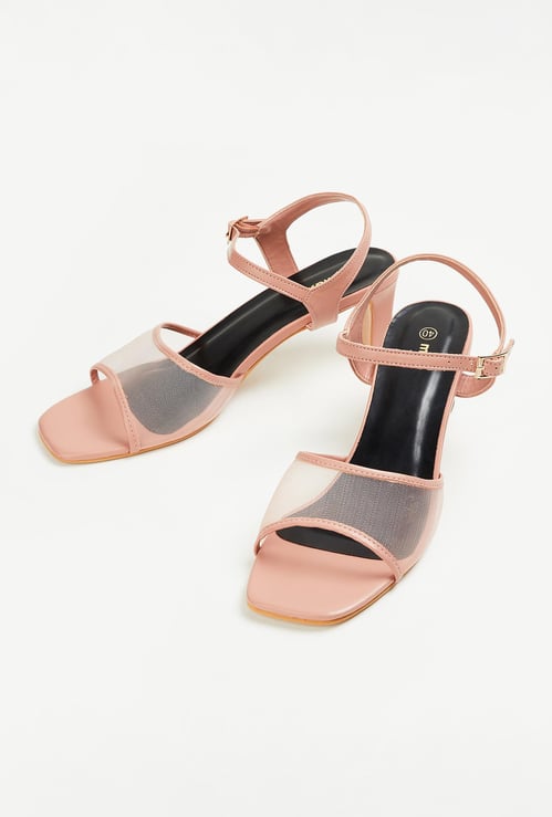 Women Mesh Block Heel Sandals