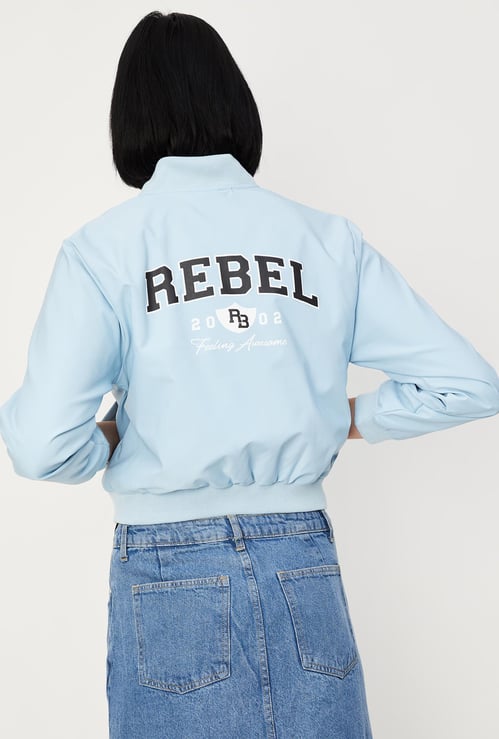 Women Printed Baseball Collar Jacket