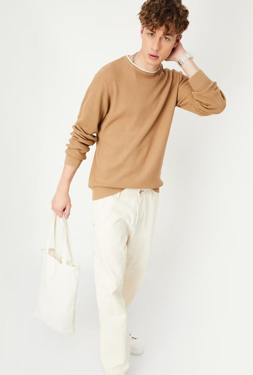 Men Knitted Sweater with Contrast Tipping