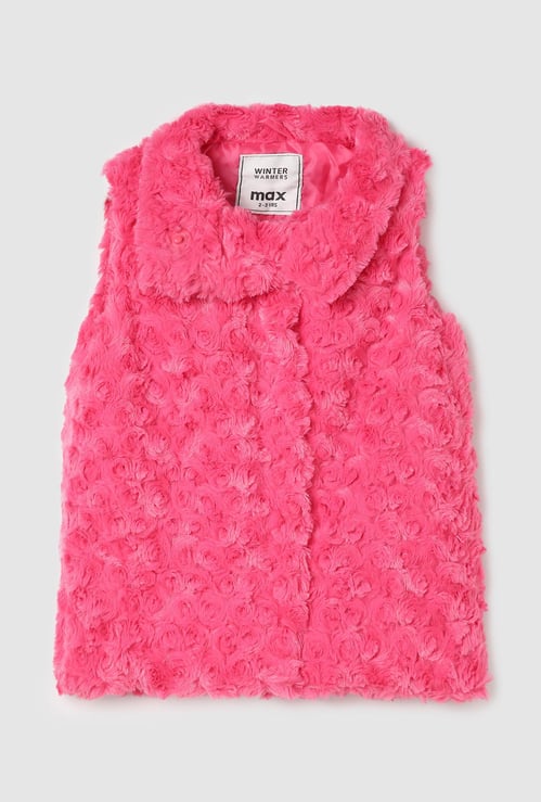 Girls Rosette Fur Textured Jacket