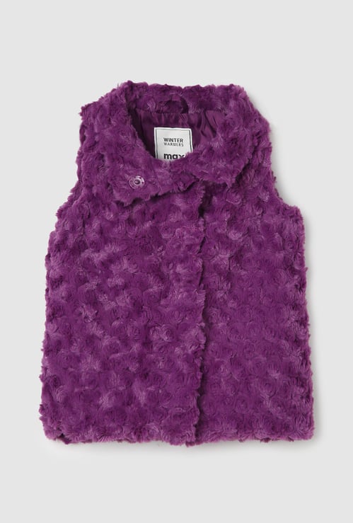 Girls Rosette Fur Textured Jacket