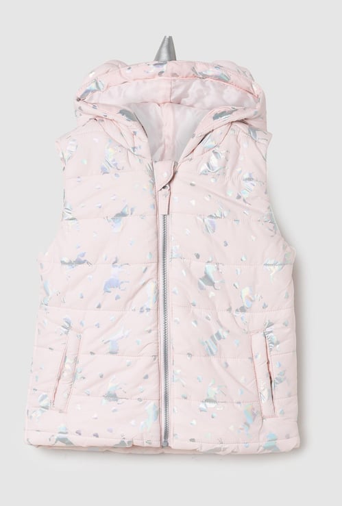 Girls Printed Hooded Gilet