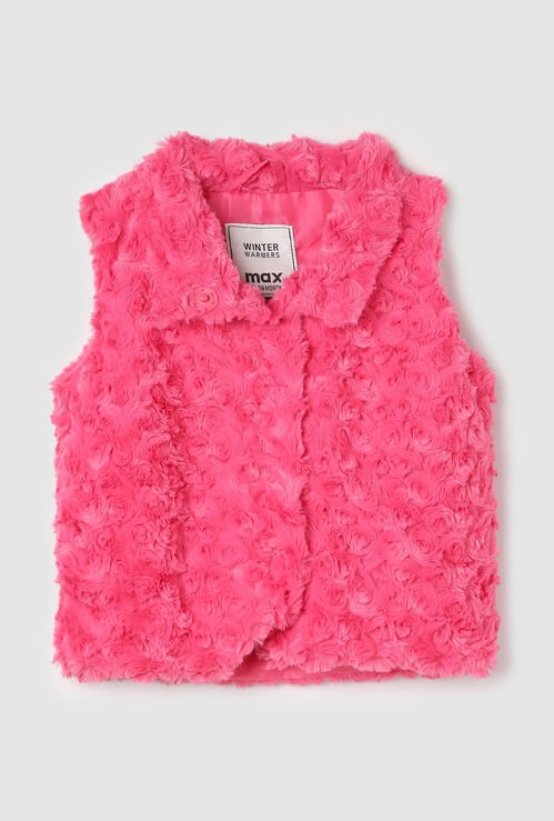 Girls Rosette Fur Textured Jacket