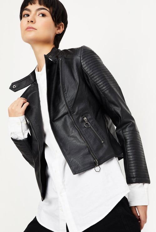 Women Solid Biker Jacket