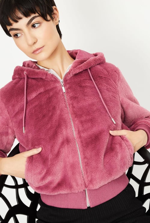 Women Fur Textured Hoodie