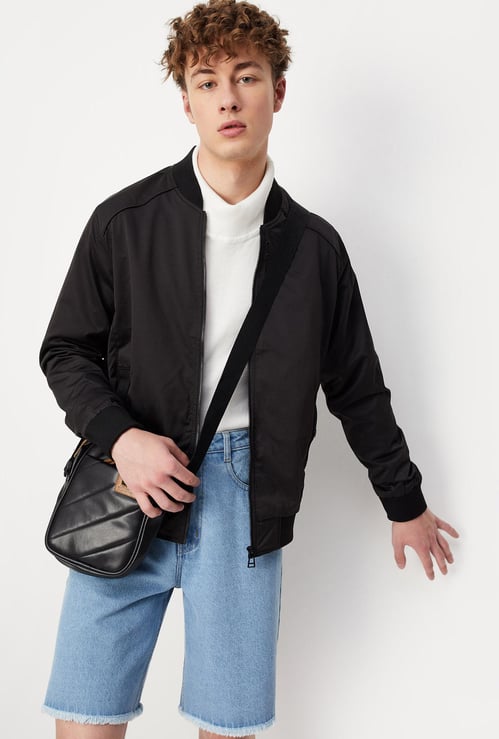 Men Solid Bomber Jacket