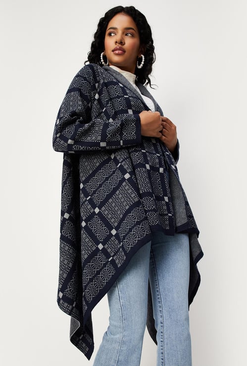 Women Woven Checked Waterfall Shrug