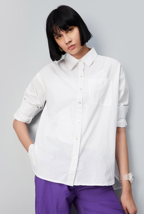 Women Solid Boyfriend Fit Shirt