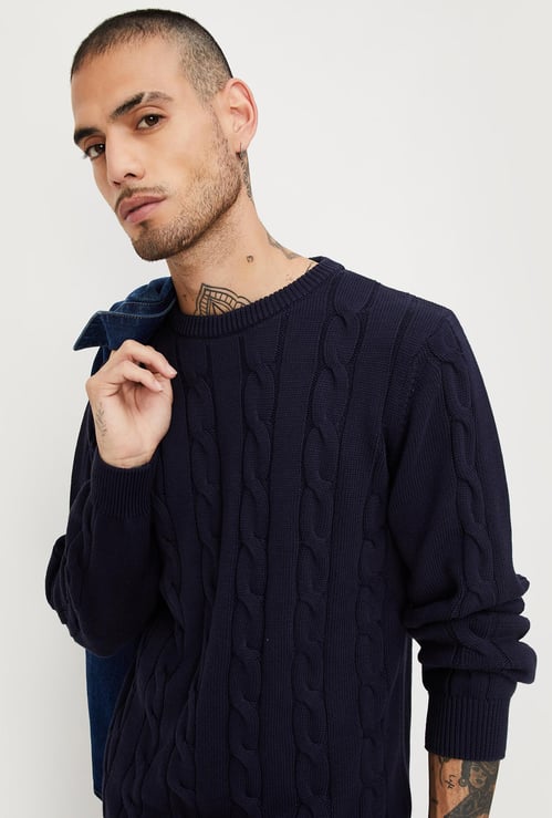 Men Slim Fit Cable Knit Sweater