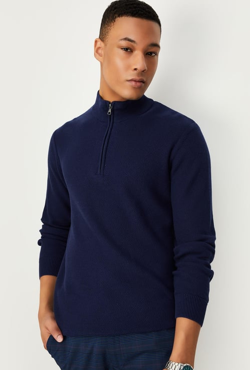 Men Knitted Mock Collar Sweater