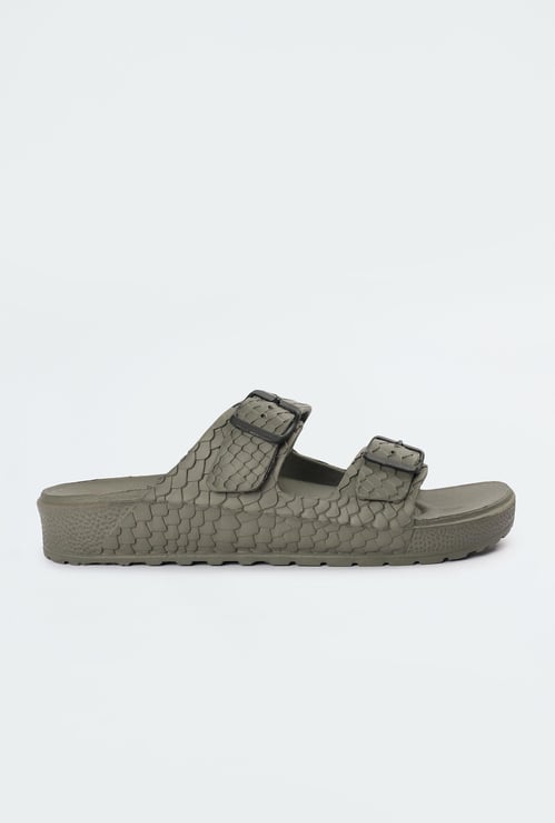 Men Textured Double Strap Sliders