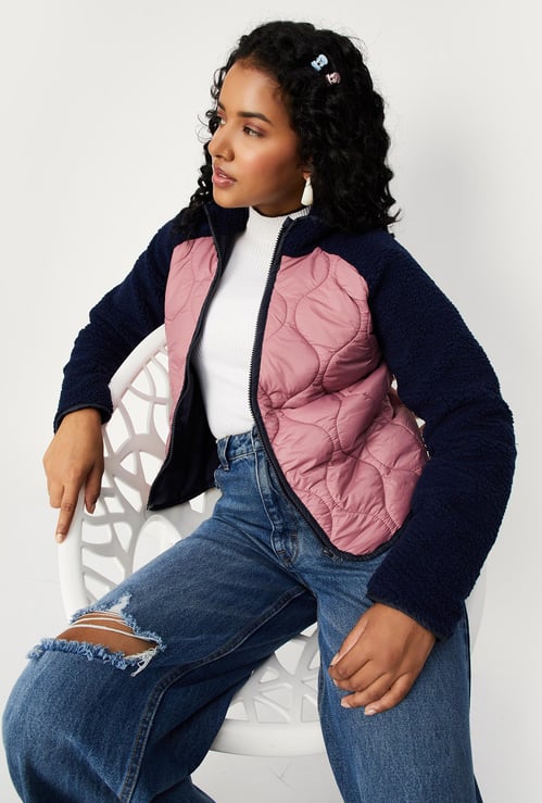 Women Quilted Raglan Sleeve Jacket