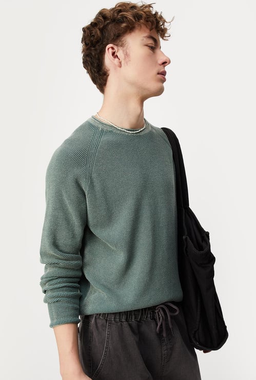 Men Knitted Raglan Sleeves Sweater