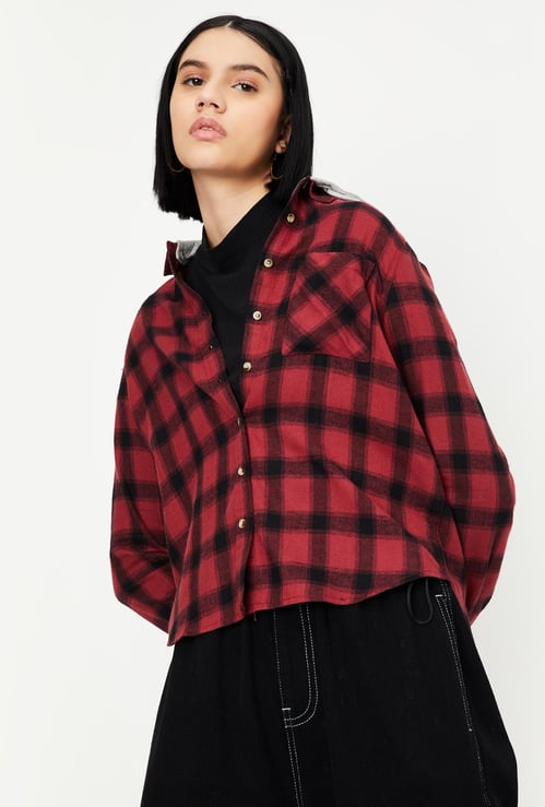 Women Checked Hooded Yarn Dyed Shirt