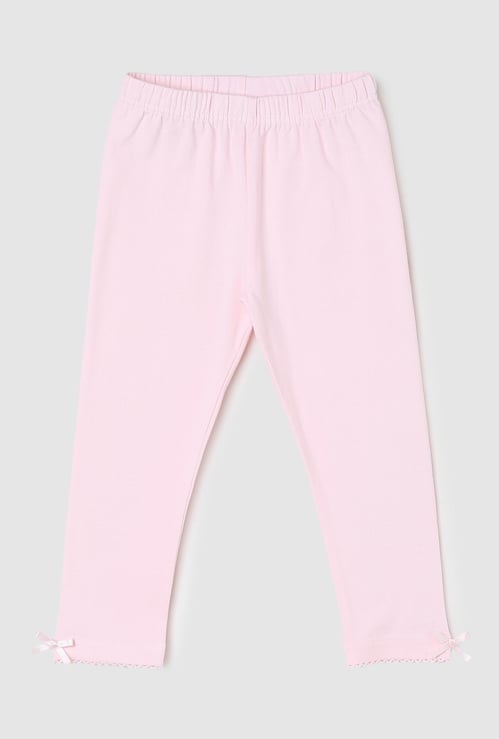 Girls Solid 3/4th Leggings with Bow Tie Hem