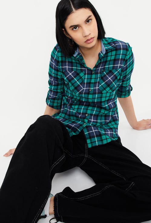 Women Tartan Checked Yarn Dyed Shirt