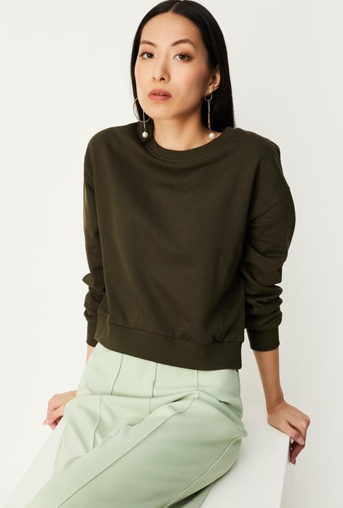 Women Solid Drop Shoulder Sweatshirt