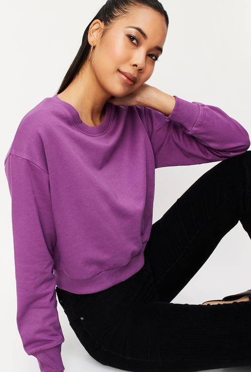 Women Solid Drop Shoulder Sweatshirt