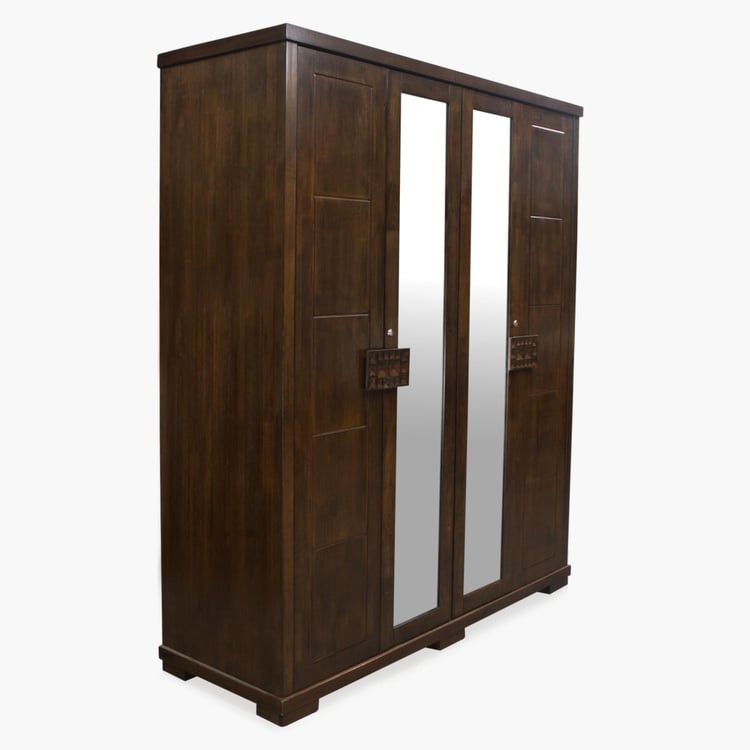 Rio 4-Door Wardrobe with Mirror - Brown