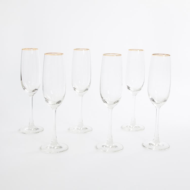 OCEAN  6-piece Gold Rimmed Flute Champagne Glass set -210 ml  