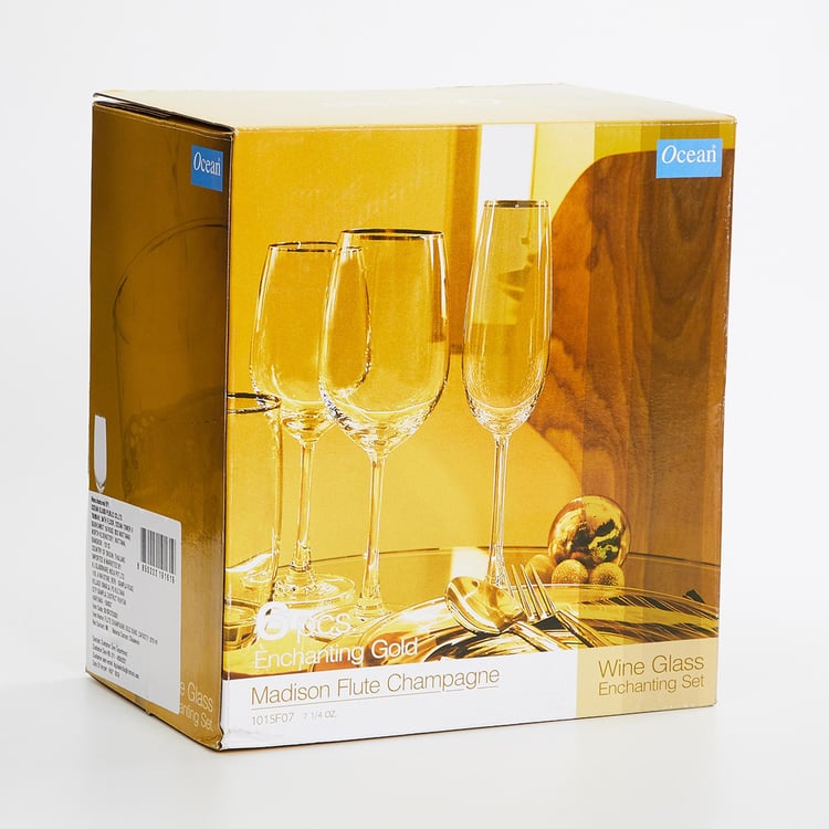 OCEAN  6-piece Gold Rimmed Flute Champagne Glass set -210 ml  
