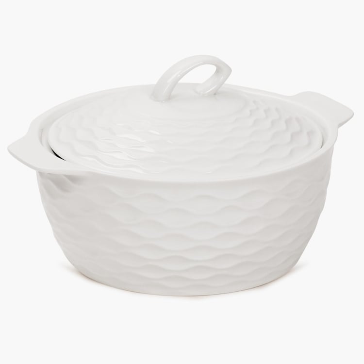 Brook Textured Serving Bowl - Ceramic -1000 ml -Pc Ceramic Sauce Pot 22.7 cm  L x 18.7 cm  W x 13.3 cm  H -White -Microwave Compatible