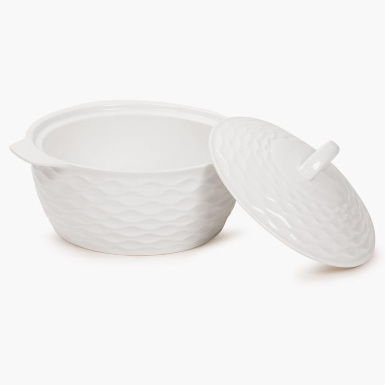 Brook Textured Serving Bowl - Ceramic -1000 ml -Pc Ceramic Sauce Pot 22.7 cm  L x 18.7 cm  W x 13.3 cm  H -White -Microwave Compatible