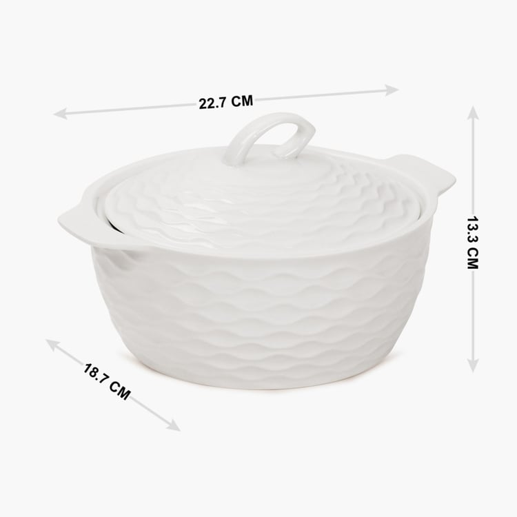 Brook Textured Serving Bowl - Ceramic -1000 ml -Pc Ceramic Sauce Pot 22.7 cm  L x 18.7 cm  W x 13.3 cm  H -White -Microwave Compatible