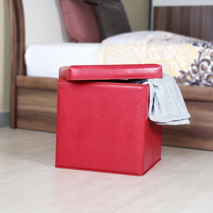 Sanderson Solid MDF Square Sit And Store Collapsible Ottoman : 38 cm x 38 cm x 40 cm Red