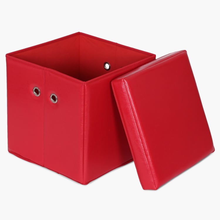 Sanderson Solid MDF Square Sit And Store Collapsible Ottoman : 38 cm x 38 cm x 40 cm Red