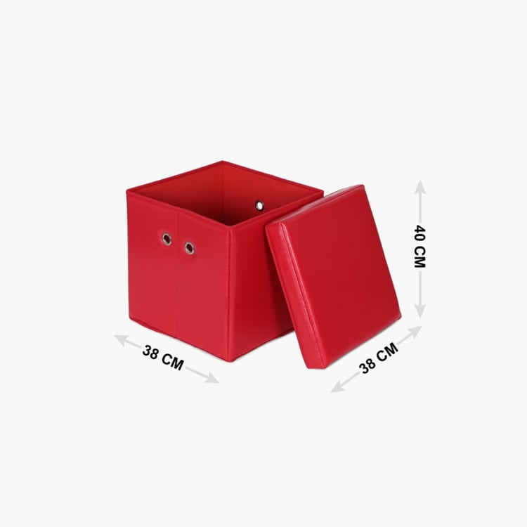 Sanderson Solid MDF Square Sit And Store Collapsible Ottoman : 38 cm x 38 cm x 40 cm Red