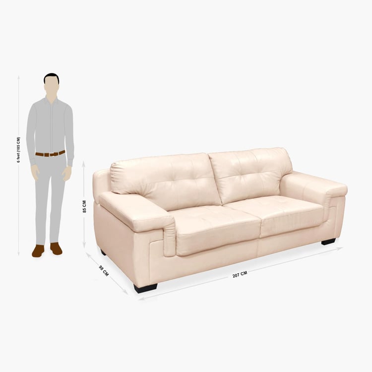 Akron Faux Leather 3-Seater Sofa - Beige