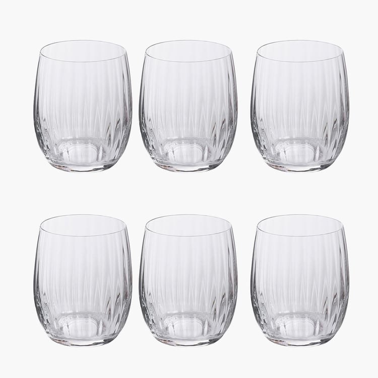 CRYSTAL BOHEMIA Waterfall Transparent Ribbed Crystal Whisky Glass - 300ml - Set Of 6