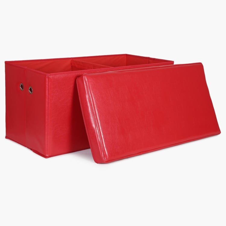 Sanderson Red Solid Rectangular Sit and Store Collapsible Ottoman MDF - 80 cm x 40 cm x 40.5 cm