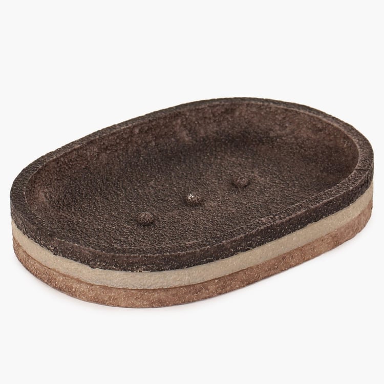 Hudson - Brown Textured Oval Polyresin Soap Dish